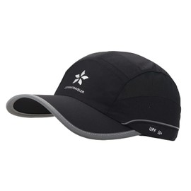 ZZEWINTRAVELER UPF50+ Running Cap Polyester Quick Dry Reflective Sports Hat Adjustable Fit 6-7/8~7-1/2 for Unisex (Black, Classic)