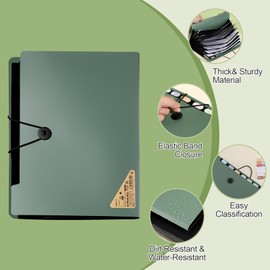 Elezeal Expanding File Organiser - 13 Pocket Accordion Document Holder Bag Organiser with Elastic Closure A4 Expanding File Folder for Paperwork, Receipts, Invoices, Bills, Documents(Green)