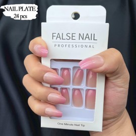 Xiokyo 24Pcs Pink Gradient Press on Nails Medium Coffin Fake Nails Acrylic False Nails Ballerina Manicure Nails Tips Full Cover Glossy Stick on Nails for Women