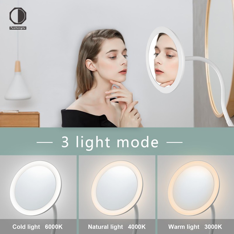 10X Magnifying Clip on Makeup Mirror Gooseneck, 6.5" Vanity Mirror