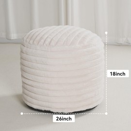 Pouf Ottoman Stuffed Round for Foot Rest, Faux Fur Poufs with Foam Chunk Filling, Storage Ottoman Pouf Foot Stool Cushion, 26 X 18 Inch Floor Chair for Living Room Bedroom Home Decor, Beige