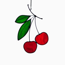 WeDcpcin Stained Glass red Cherry Window Hanging Sun Catcher Christmas Thanksgiving Gifts Birthday Gifts for Lover and Friends