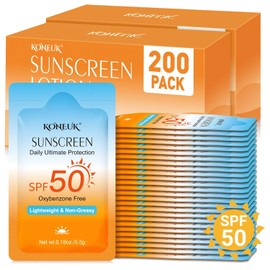 200 Pack Bulk Mini Sunscreen for Face and Body, Lightweight & Non-Greasy, SPF 50 Travel Size Sunscreen Packets, Small Sunscreen for Summer Beach, Travel, Activities and Outdoor Sports, 0.19 OZ/Pack