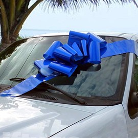 Big Royal Blue Car Bow - 25" Wide, Fully Assembled, 4th of July Decoration, Police Support, Birthday, Graduation, Large Ribbon Gift Decoration, Store Front Display, Christmas