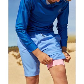 maamgic Boys Swim Trunks with Compression Liner Toddler Stretch Swim Shorts Quick Dry Swimming Trunks Boxer Brief 2 in 1 Beach Shorts Grey Blue Pink 5/6