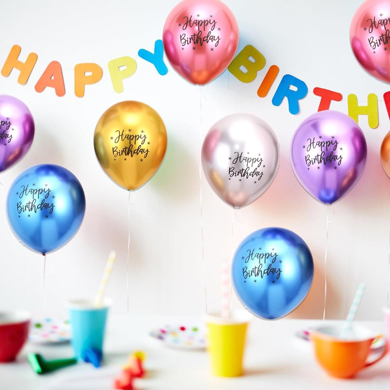 Ovanda Happy Birthday Colourful Metallic Balloons, Pack of 24 Colourful