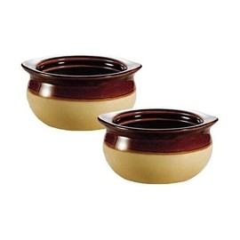Great Credentials French Soup Crock Bowl, 12 oz, Set of 2 (2 Bowls, Brown and Ivory)