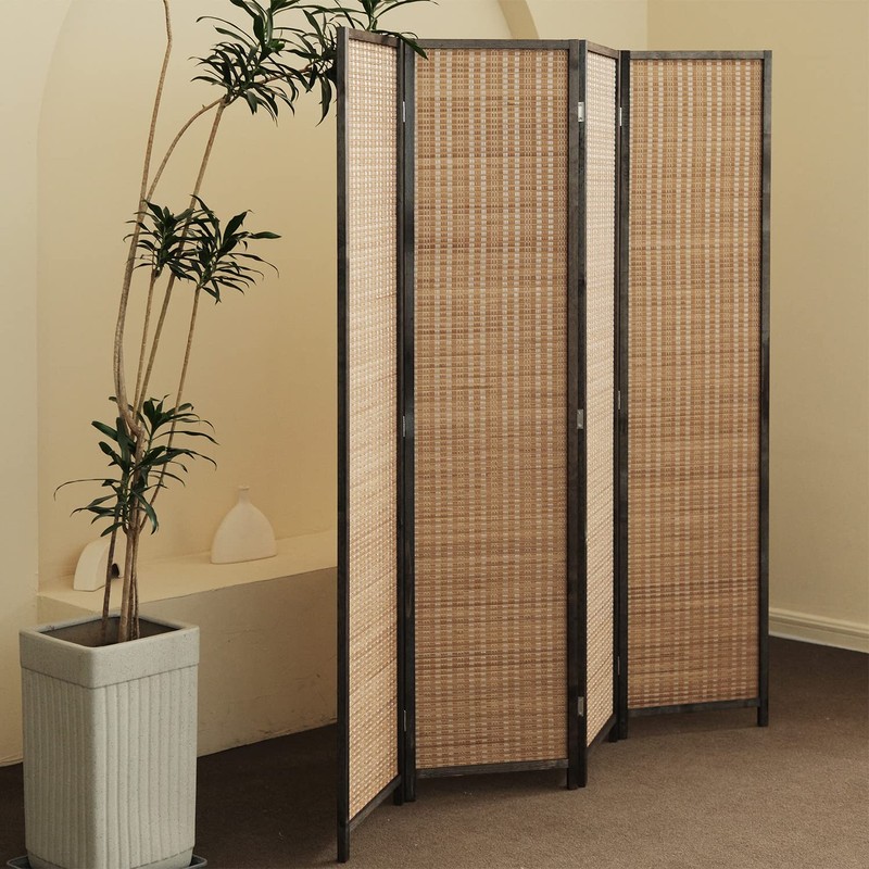 Furnnylane 4 Panel Bamboo Room Divider and Folding Panel Screen,Bamboo