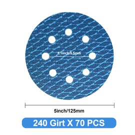 GEOGIEEW Pack of 80 125 mm Velcro Sandpaper, 240 Grit 8 Holes, Ideal for Sanding Discs 125 mm Velcro and Random Orbital Sanders
