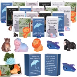 Haiabei 30 Sets Positive Emotional Support Appreciation Gifts Cute Mini Resin Ornaments Desk Pets with Imitation Moss Raffia Cheer up Card Box Bulk Thank You Gifts for Employee Coworker Teacher