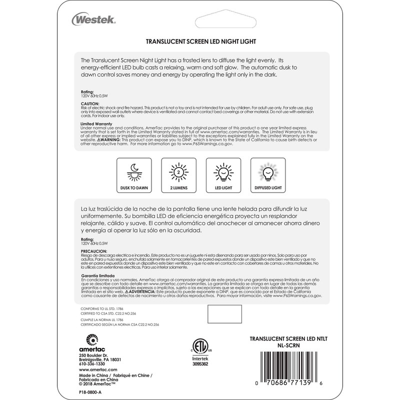 Westek NL-SCRN Automatic Translucent Screen Light, Clear