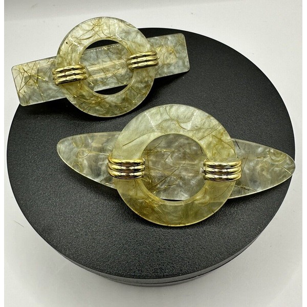 Unbranded Pair of Cream and Gold Marbled Barrettes