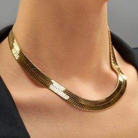 LIFETIME JEWELRY 11mm Flexible Herringbone Chain Necklace 24k Real Gold Plated (16 inches, Gold)