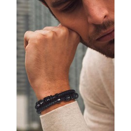 Bandmax Men's Leather Bracelet Microfibre Leather Braided Bracelet Wrap Bracelet with Magnetic Clasp Bracelet Accessory Bracelet Length 19 cm/21 cm/23 cm, Leather