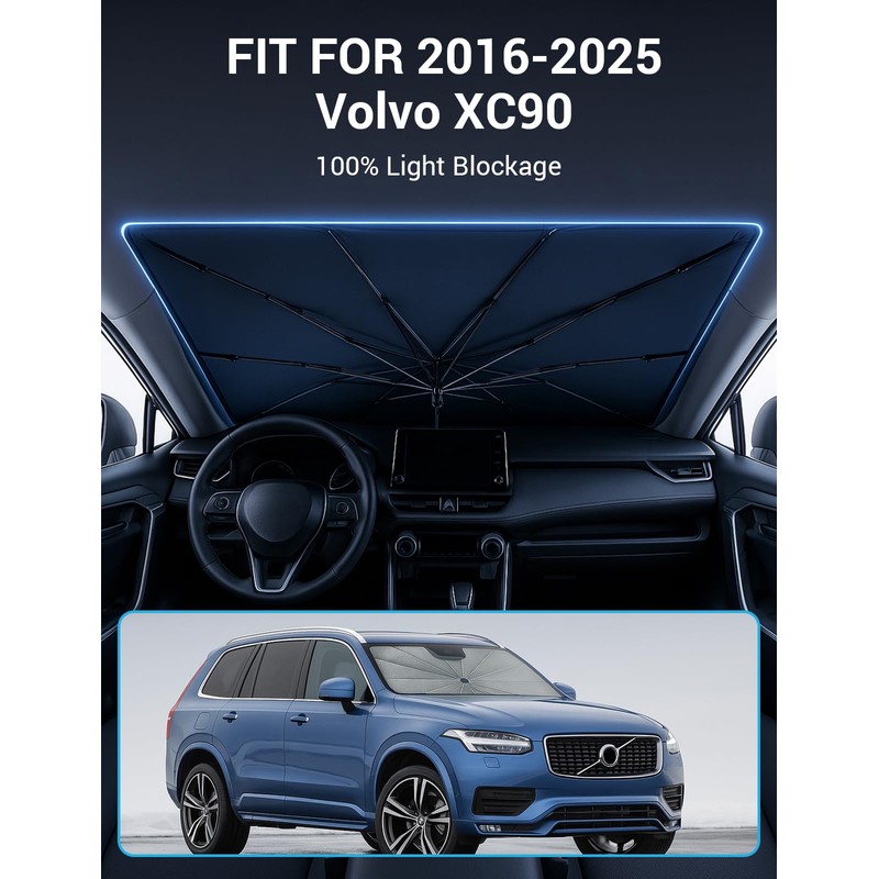 Proadsy Windshield Sun Shade Umbrella for 2016-2025 Volvo XC90 Foldable
