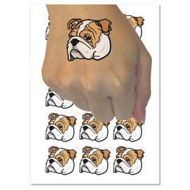 English Bulldog Head Temporary Tattoo Water Resistant Fake Body Art Set Collection - 54 1" Tattoos (1 Sheet)