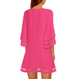 LookbookStore Spring Dresses for Women 2025 Pink Wedding Guest Hot Pink Dresses 3/4 Sleeve Dress for Wedding Guest Cute Going Out Dress 2025 Summer Bell Sleeves Dress Size XL Size 16 18