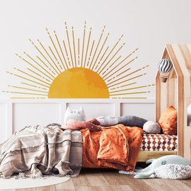 43.3 x 22.2 Inch Large Boho Half Sun Wall Decals Removable Sunshine Wall Sticker Vinyl Peel and Stick Half Sun Decals Wall Art for Girls Kids Bedroom Nursery Playroom Decor