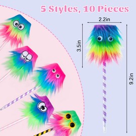 HMIEPRS 10PCS Rainbow Pens, Cute Fluffy Monster Pens Fun Pens Novelty Pens Pom Pom Pen for Office School Supply Birthday Christmas Carnival Party Favor Supply (10PCS)