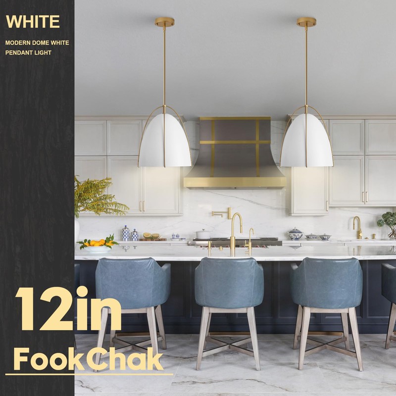 FookChak 10in Dome Pendant Light White Kitchen Island Pendant Lighting
