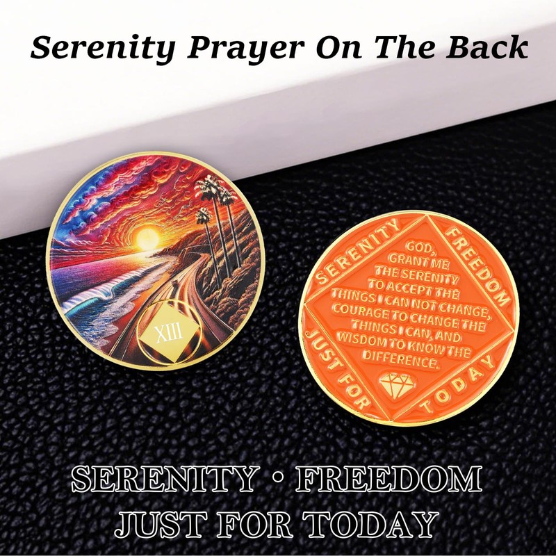 Sunset Beach Road 13 Year Sobriety Coin - Inspirational Recovery