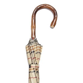 Umbrella Tartan Tan design with Natural Congo wood crook handle and auto open to 27.5"