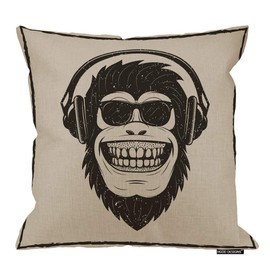 HGOD DESIGNS Monkey Pillow Cover,Funny Cool Monkey in Sunglasses Listening to Music Cotton Linen Cushion Covers Home Decorative Throw Pillowcases 18x18inch
