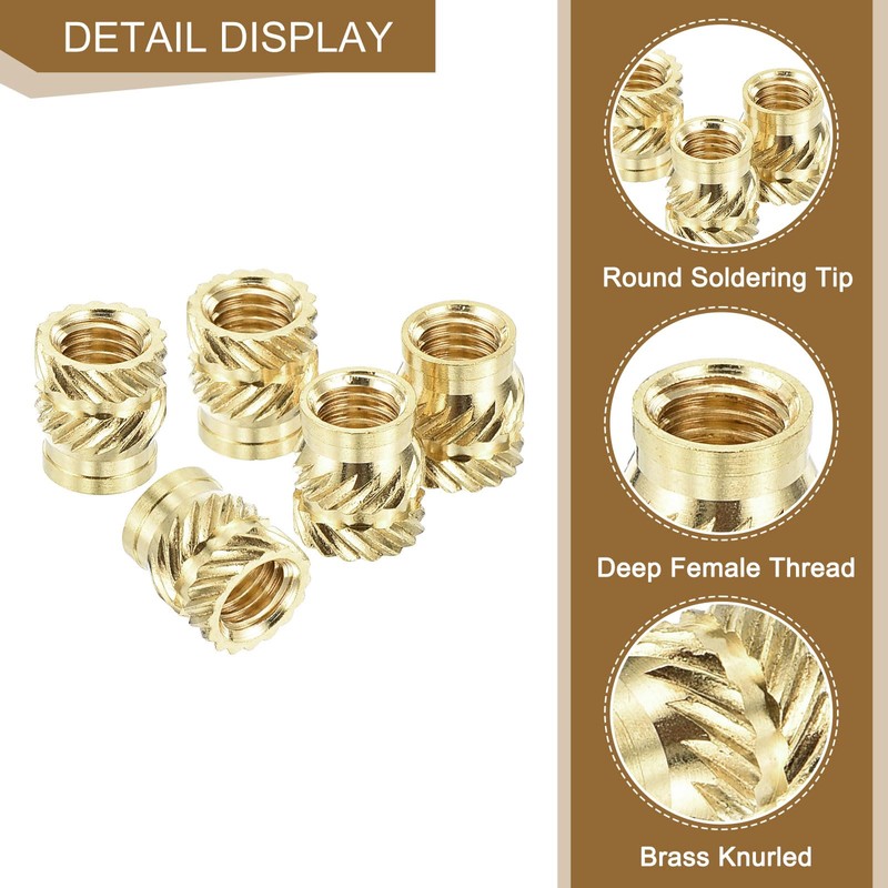 sourcing map 100Pcs M5x8x7mm Knurled Insert Nut, Brass Knurled Threaded