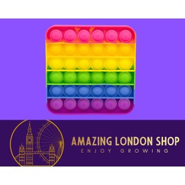 AMAZING LONDON Fidget Toy, Bubble Sensory Autism, Stress Reliever, Anxiety Relief Toys, Push Pop up, Posh Toy, Extrusion Bubble Sensory Toy (Rainbow, Square)