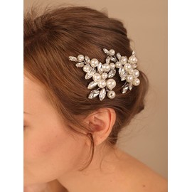 Lenjicons Elegant Pearls Hair Clips Rhinestone Pearls Hair Barrettes Women Wedding Hairpiece Handmade Rhinestone Wedding Headpiece for Brides Bridesmaid(2pcs) (silver)