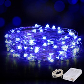 Mikasol Led String Lights, Mini Battery Powered Copper Wire Starry Fairy Lights, Battery Operated String Lights for Bedroom, Christmas, Parties, Wedding, Centerpiece, Decoration (10m/33ft Blue)