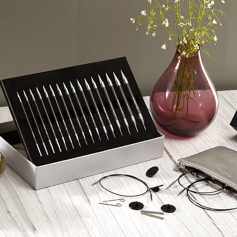 KNITPRO Karbonz Interchangeable Circular Needles Set with Accessories (3.50-8.00mm), Black