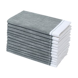 Ramanta Home Cloth Napkins Set of 12 Textured Cotton 18x18 - Premium Contrast Border Fall Thanksgiving Dinner Napkins for Christmas Farmhouse Wedding, Soft Table Linen for Everyday Use - Dark Olive