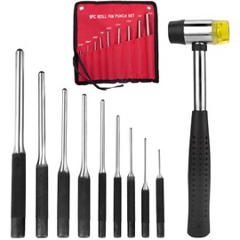 Samcos Pin Punch Set with Pin Remover Tool, Storage Bag Included, 1.5~8mm, 9 Types, Chrome Alloy, High Precision DIY Hole Punching Tool for Home Use (Pin Punch + Hammer Set)