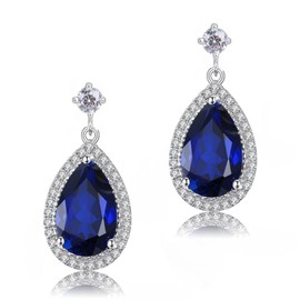Teardrops Dangle Earrings with Blue Simulated Sapphire Zirconia Austrian Crystals 18 ct White Gold Plated for Women