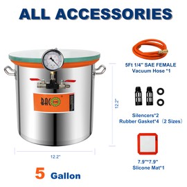 BACOENG 5 Gallon Tempered Glass Lid Stainless Steel Vacuum Chamber Perfect for Stabilizing Wood, Degassing Silicones, Epoxies and Essential Oil