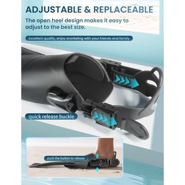Supertrip Snorkel Fins Flipper Diving Fins Adjustable Buckles Open Heel Swim fins Adult Men Womens Youth – Lightweight Travel Fins for Ocean, Beach & Pool