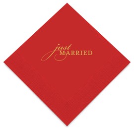 Weddingstar 3-Ply Gold Foil Cocktail Napkins Red - Just Married