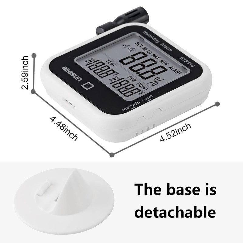 ALLOSUN Digital Thermometer Hygrometer Indoor Humidity Greenhouse Temperature Monitor Alarm
