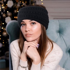 Yean Knitted Headband Winter Crochet Ear Warmer Headbands for Women and Girls (1 Piece) (Black)