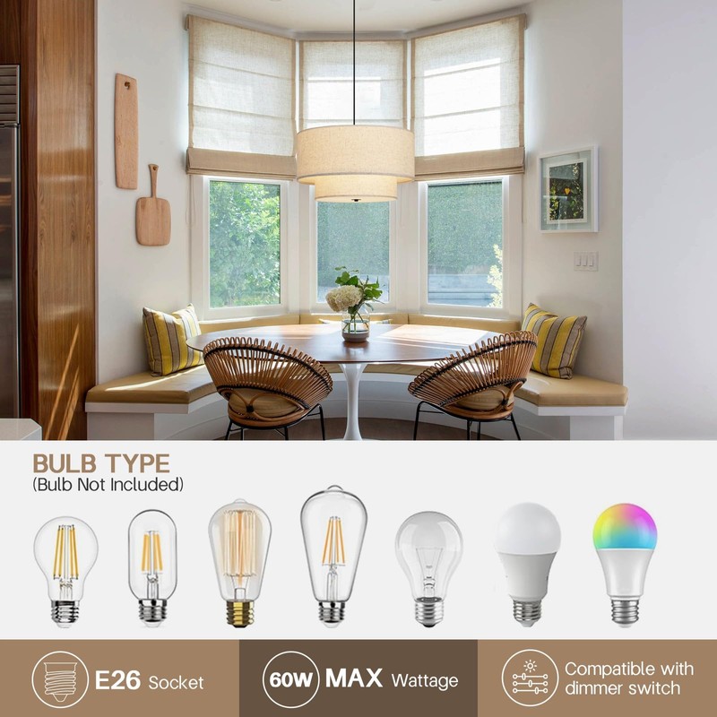 HILUXIA 18" Modern Double Drum Fabric Pendant Light, Large Hanging