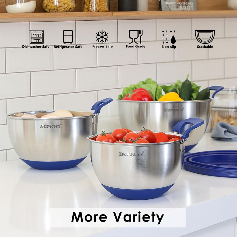 Rorence Stainless Steel Mixing Bowls: Stackable Mixing Bowl Set with
