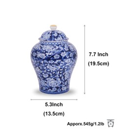 BALIOS Ginger Jar with Lid Mandarin Blue and White Porcelain Plum Blossom, Decorative Ceramic Bud Vase for Home Décor, Centerpiece Table Decoration Floral Arrangement (Blue and White Plum Blossom)