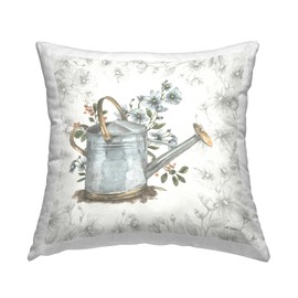 Stupell Industries Floral Watering Can Indoor Printed Throw Pillow, 18 x 18, Off- White