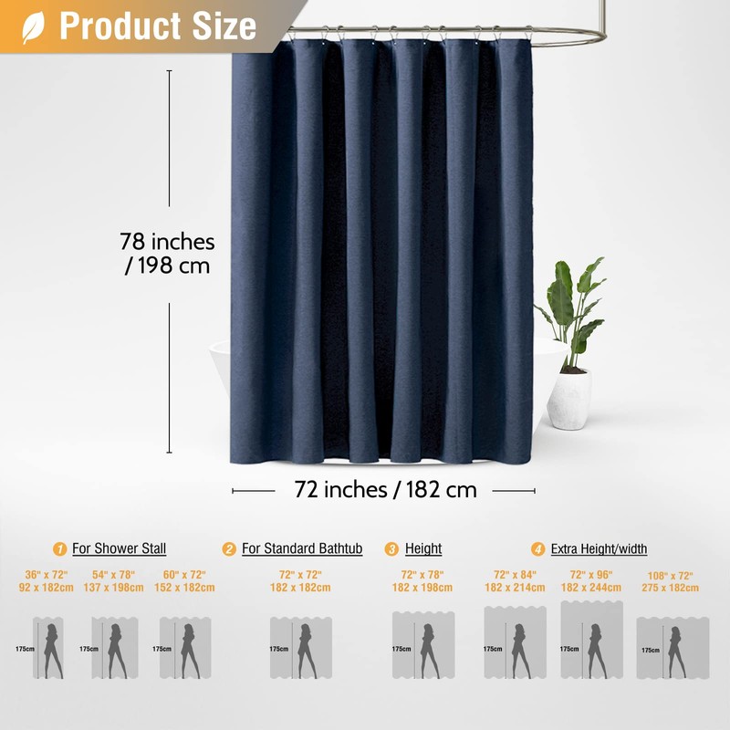 BTTN 78 Inch Long Shower Curtain - Linen Textured Thick