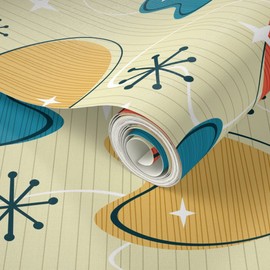 Peel & Stick Wallpaper Swatch - Retro Geometric Abstract Mod Atomic Age Midcentury Modern Light Large Custom Removable Wallpaper by Spoonflower