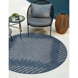 Unique Loom Outdoor Modern Collection Area Rug - Tambor (10' 8" Round Blue/Ivory)