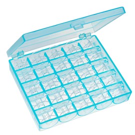 Fbshicung 25Pcs Bobbins with Sky Blue Box,Sa156 Plastic Bobbins, Sewing Bobbins for Singer Sewing Machine Accessories