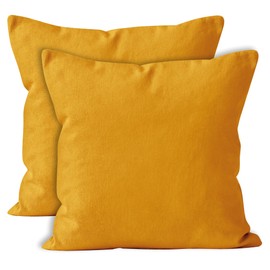 Encasa XO Cotton Throw Pillow Covers Set of 2 I 24x24 in (60x60 cm) - Mango I No Insert I Plain Square Pillowcases I Machine Washable | Indoor Use Only