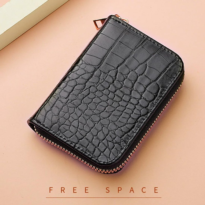 ZKSXOA 2 x credit card sleeves, leather wallet with zip